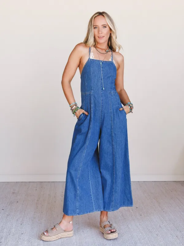 Pure Bliss Denim Jumpsuit - Medium Wash sold by Three Bird Nest