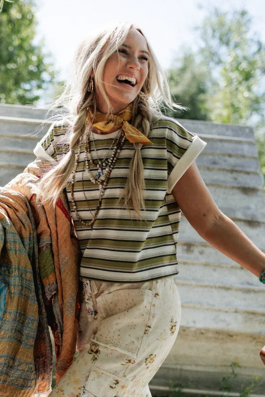 All Day Cool Striped Top - Olive Multi made by mioumuse