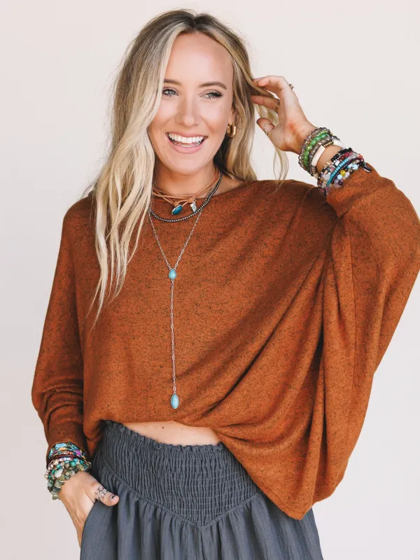 The Nest Fly With Me Batwing Sleeve Knit Sweater - Rust made by Three Bird Nest