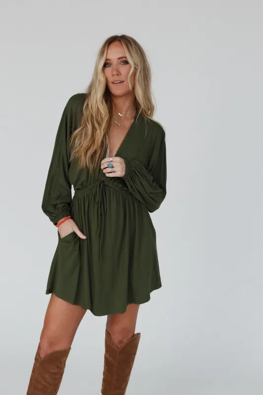 The Nest Sweet Vacay Long Sleeve Dress - Super Olive sold by Three Bird Nest