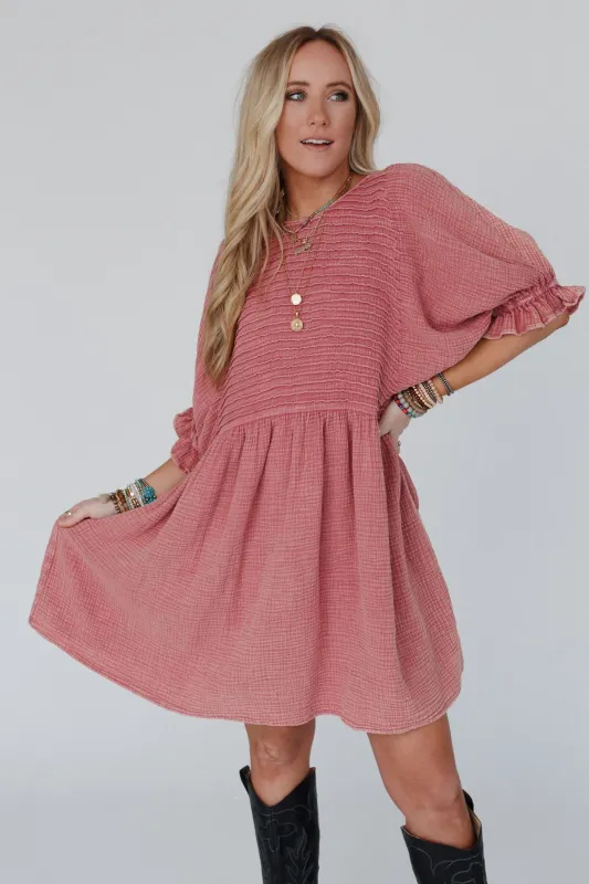 Quinn Puff Sleeve Mini Dress - Rose sold by Three Bird Nest