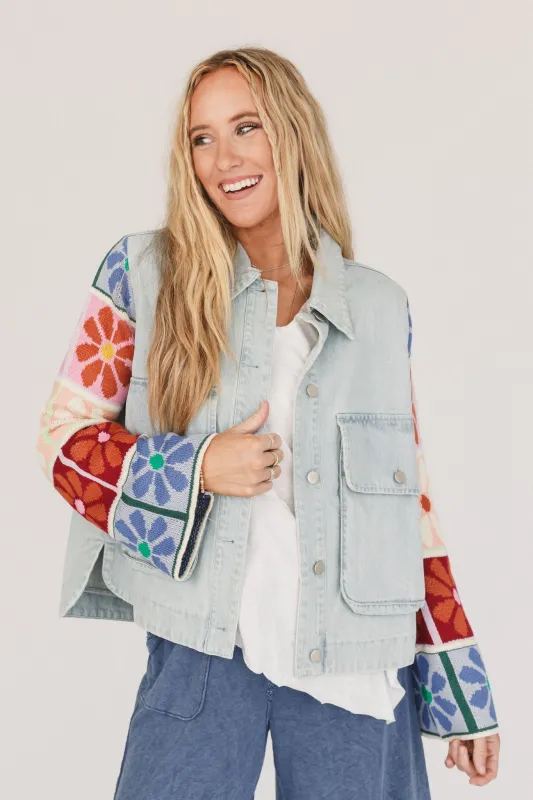 Dahlia Sweater Denim Jacket - Light Denim made by Davi & Dani