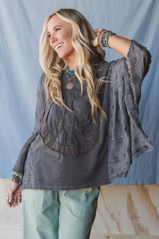 Peace Path Embroidered Top - Black sold by Three Bird Nest