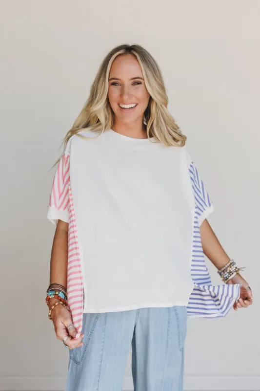 Sweet Stripes Top - Off White made by Peach Love California