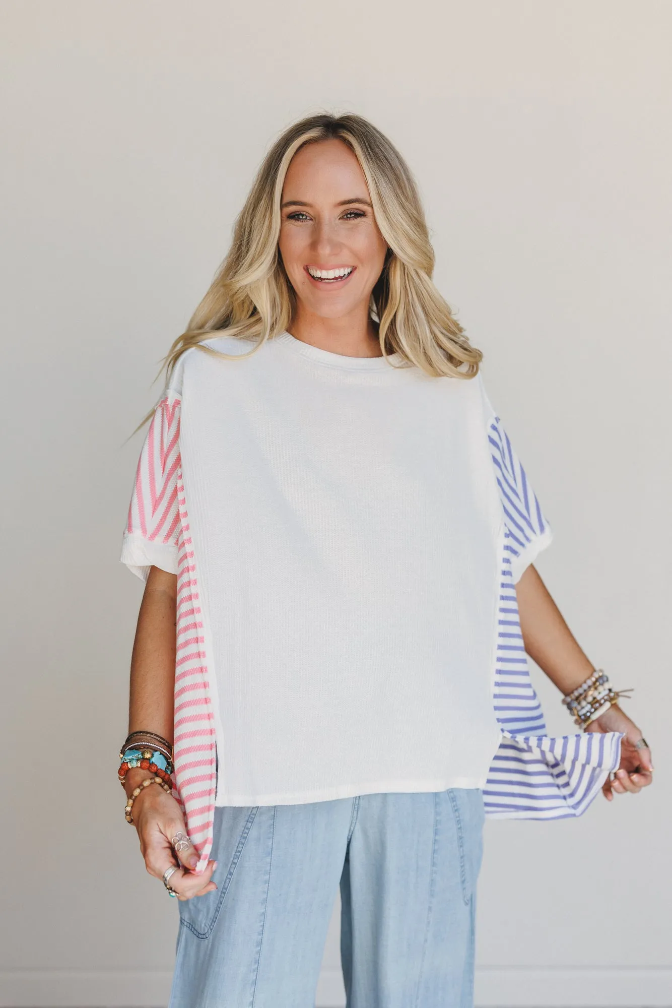 Sweet Stripes Top - Off White sold by Three Bird Nest