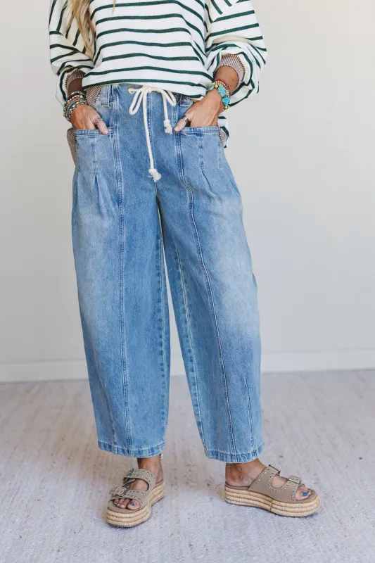 Soho City Drawstring Barrel Jeans - Denim sold by Three Bird Nest