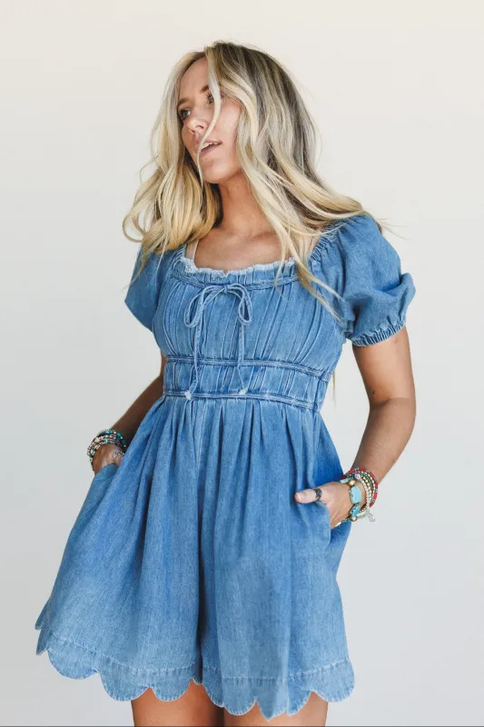 Charmed Heart Denim Romper - Denim sold by Three Bird Nest