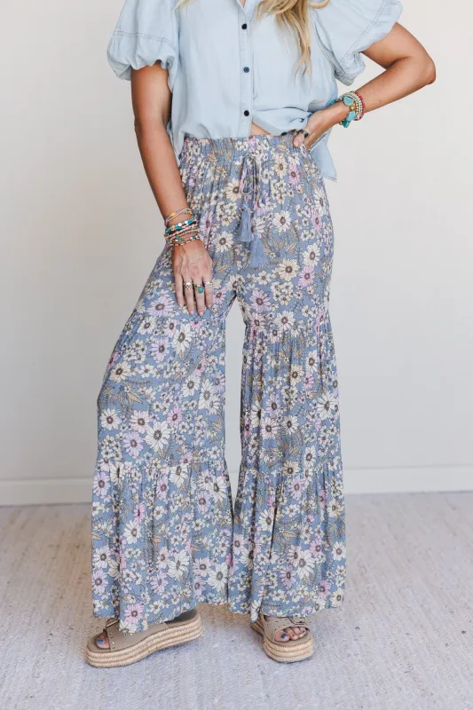 Botanic Drift Wide Leg Pants - Dusty Blue sold by Three Bird Nest