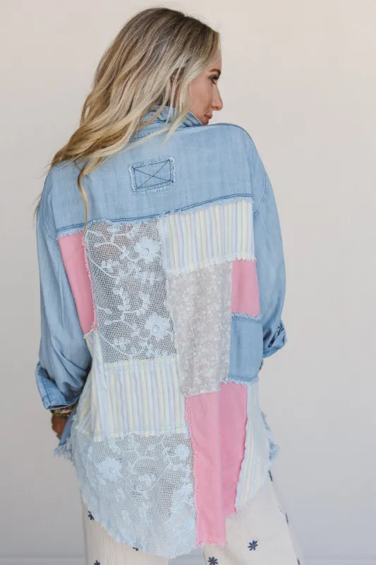 Dusty Bloom Button Up Top - Denim made by easel