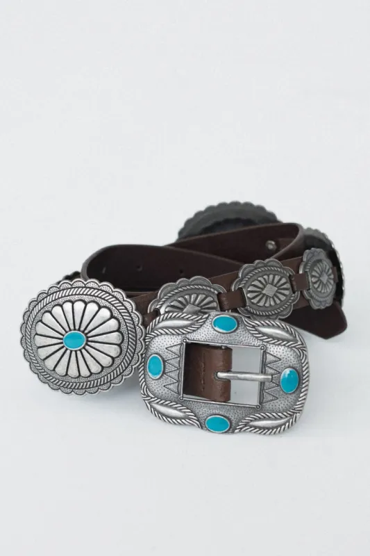 Austin Turquoise Concho Belt - Brown sold by Three Bird Nest