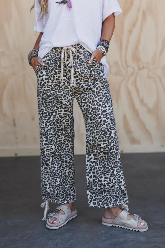 Effortless Edge Wide Leg Jogger Pants - Leopard sold by Three Bird Nest