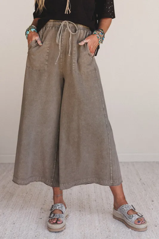 Relaxing Robin Front Pocket Wide Leg Pants - Faded Mocha sold by Three Bird Nest