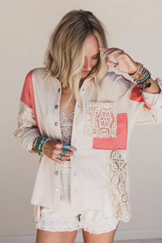 Azaria Button Down Top - Coral sold by Three Bird Nest