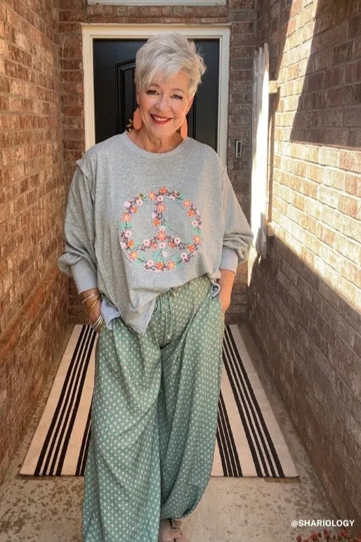 Ford Floral Peace Patch Top - Heather Gray sold by Three Bird Nest product image thumbnail 2