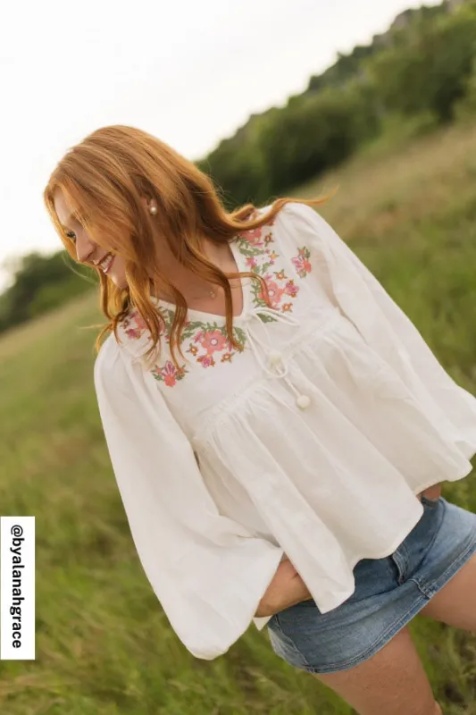 Whimsy Rose Embroidered Top - Ivory sold by Three Bird Nest