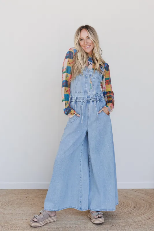 Adventure Mode Drawstring Overalls - Denim sold by Three Bird Nest
