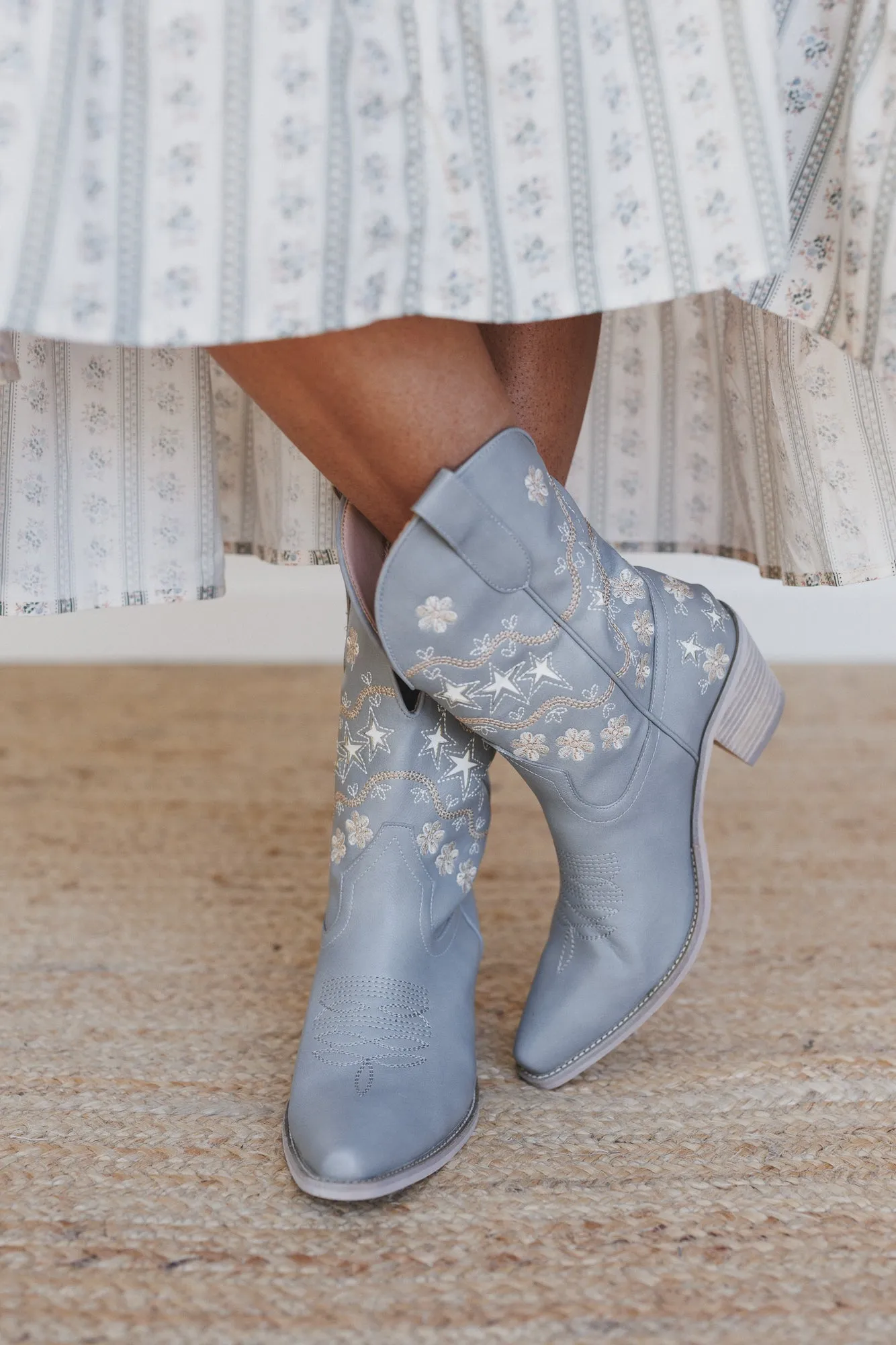 Cassy Embroidered Boots - Gray sold by Three Bird Nest