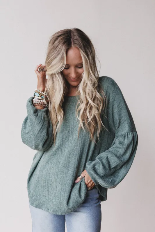 The Nest Sweet Heart Balloon Sleeve Knit Sweater - Olive sold by Three Bird Nest