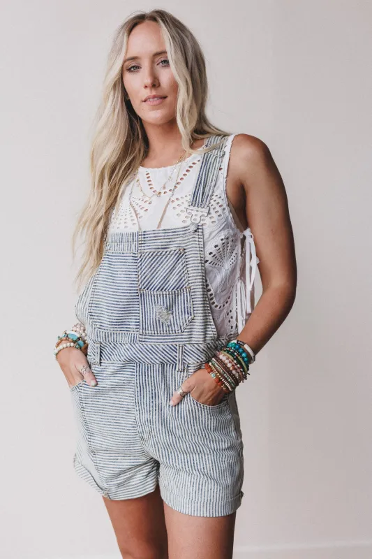 More To Love Denim Overalls - Denim Stripe sold by Three Bird Nest