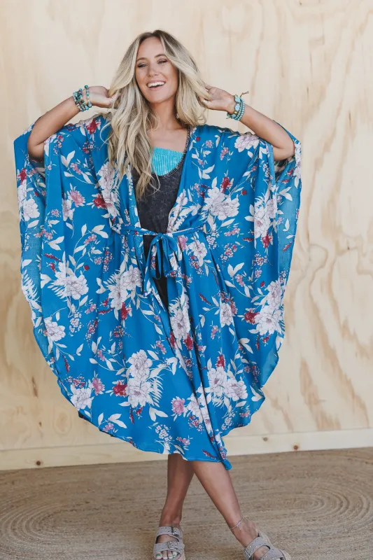 Free Flowin' Butterfly Sleeve Kimono - Teal sold by Three Bird Nest