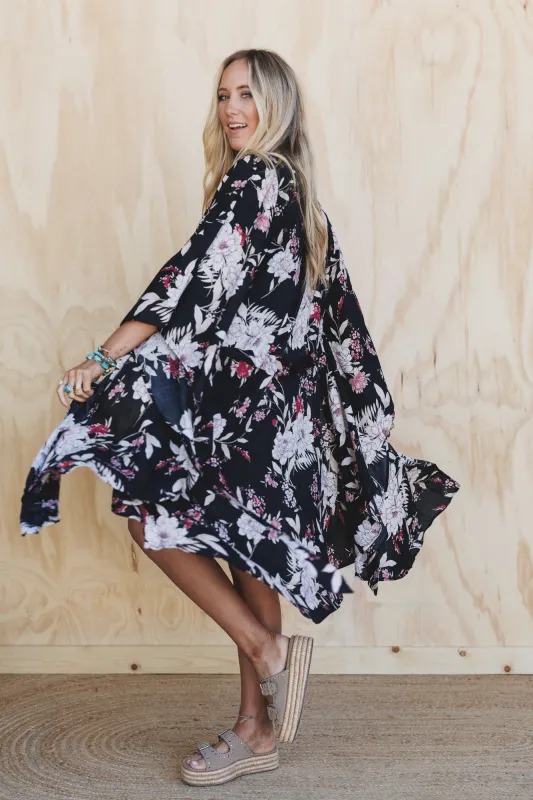Free Flowin' Butterfly Sleeve Kimono - Black sold by Three Bird Nest