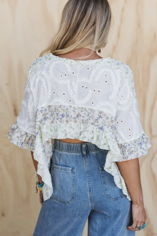 Daisy Glow Floral Textured Top - Off White sold by Three Bird Nest