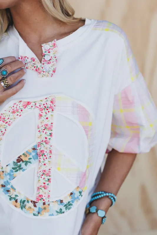 Peace Woven Patchwork Top - Pink sold by Three Bird Nest