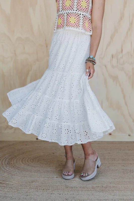 Breezy Bloom Eyelet Skirt - White sold by Three Bird Nest
