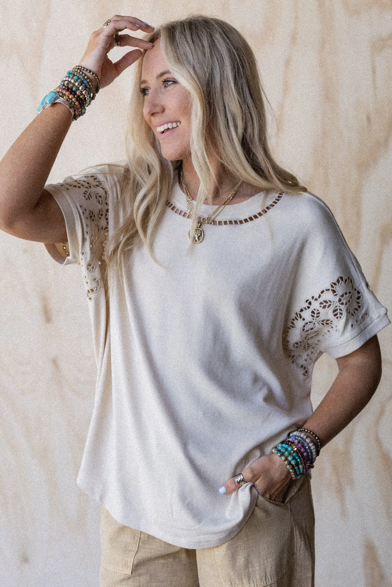 Open Horizon Eyelet Top - Beige sold by Three Bird Nest product image thumbnail 5