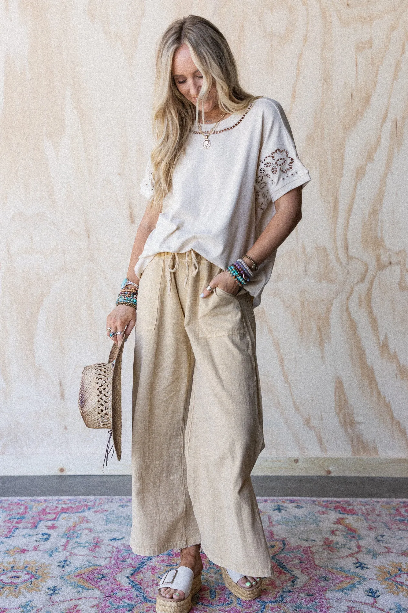Open Horizon Eyelet Top - Beige sold by Three Bird Nest