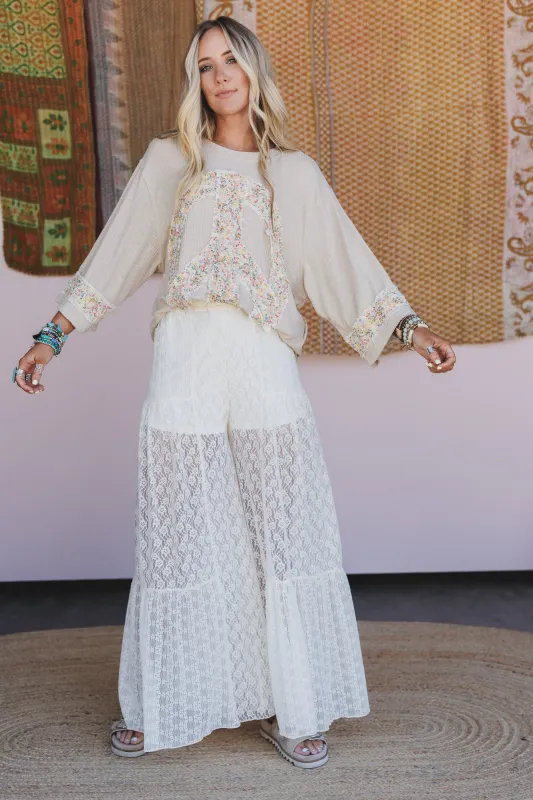 Lacewood Dreams Wide Leg Pants - Cream sold by Three Bird Nest