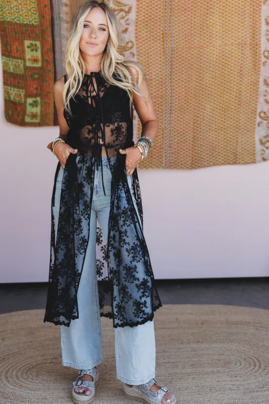 Jenny Lace Duster - Black sold by Three Bird Nest