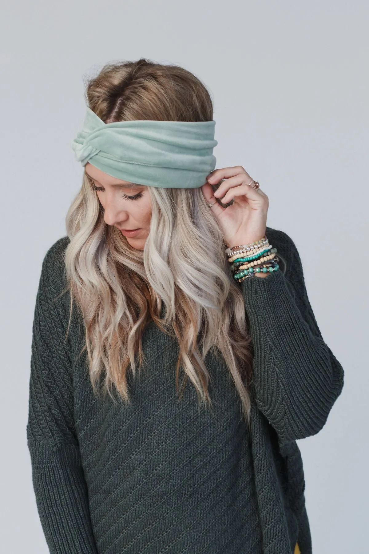 Everyday Velvet Headband - Sage sold by Three Bird Nest product image thumbnail 3