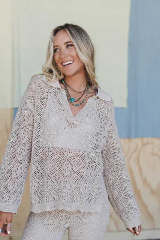 Wild Contrast V Neck Sweater - Oatmeal made by Promesa