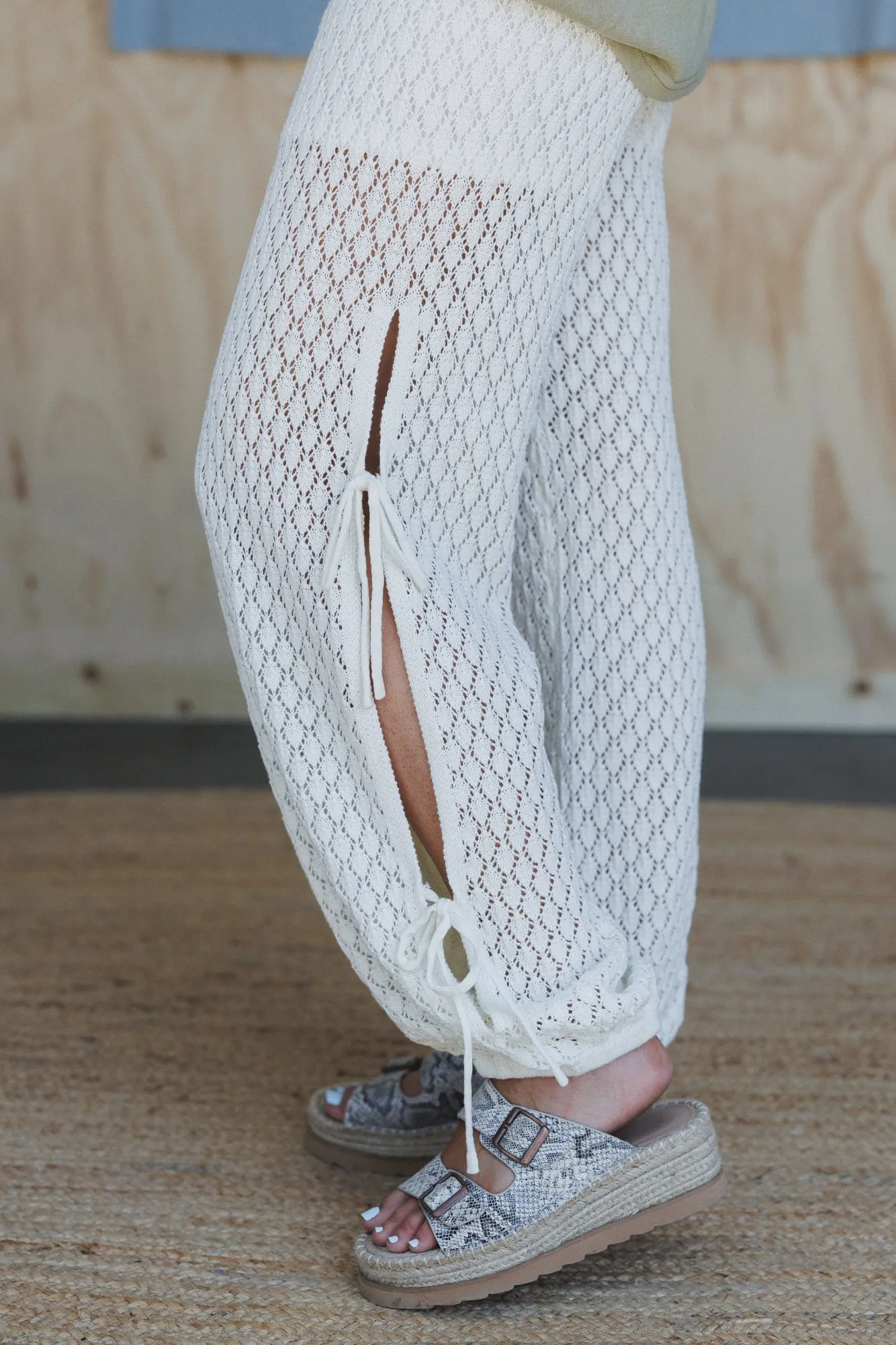 Acacia Crochet Side Tie Pants - Off White sold by Three Bird Nest product image thumbnail 3