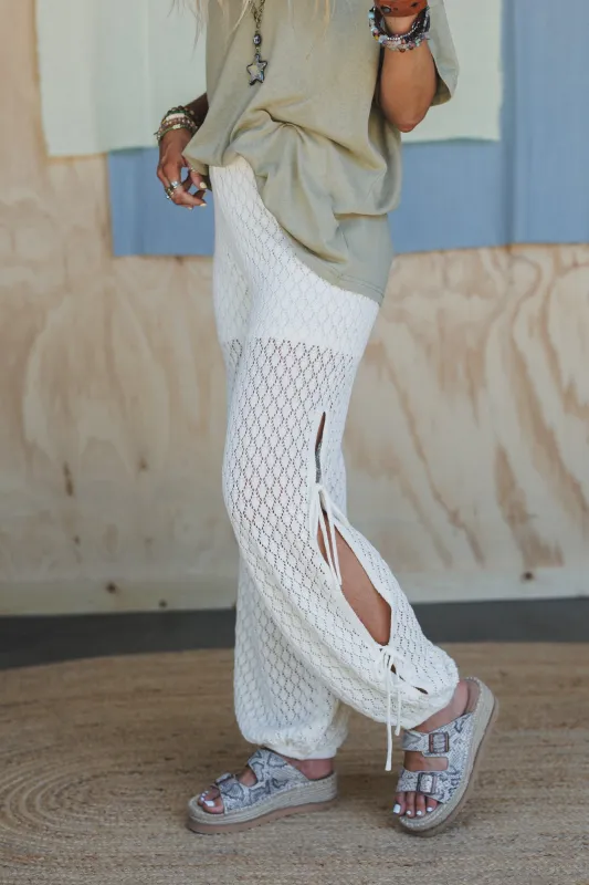 Acacia Crochet Side Tie Pants - Off White sold by Three Bird Nest