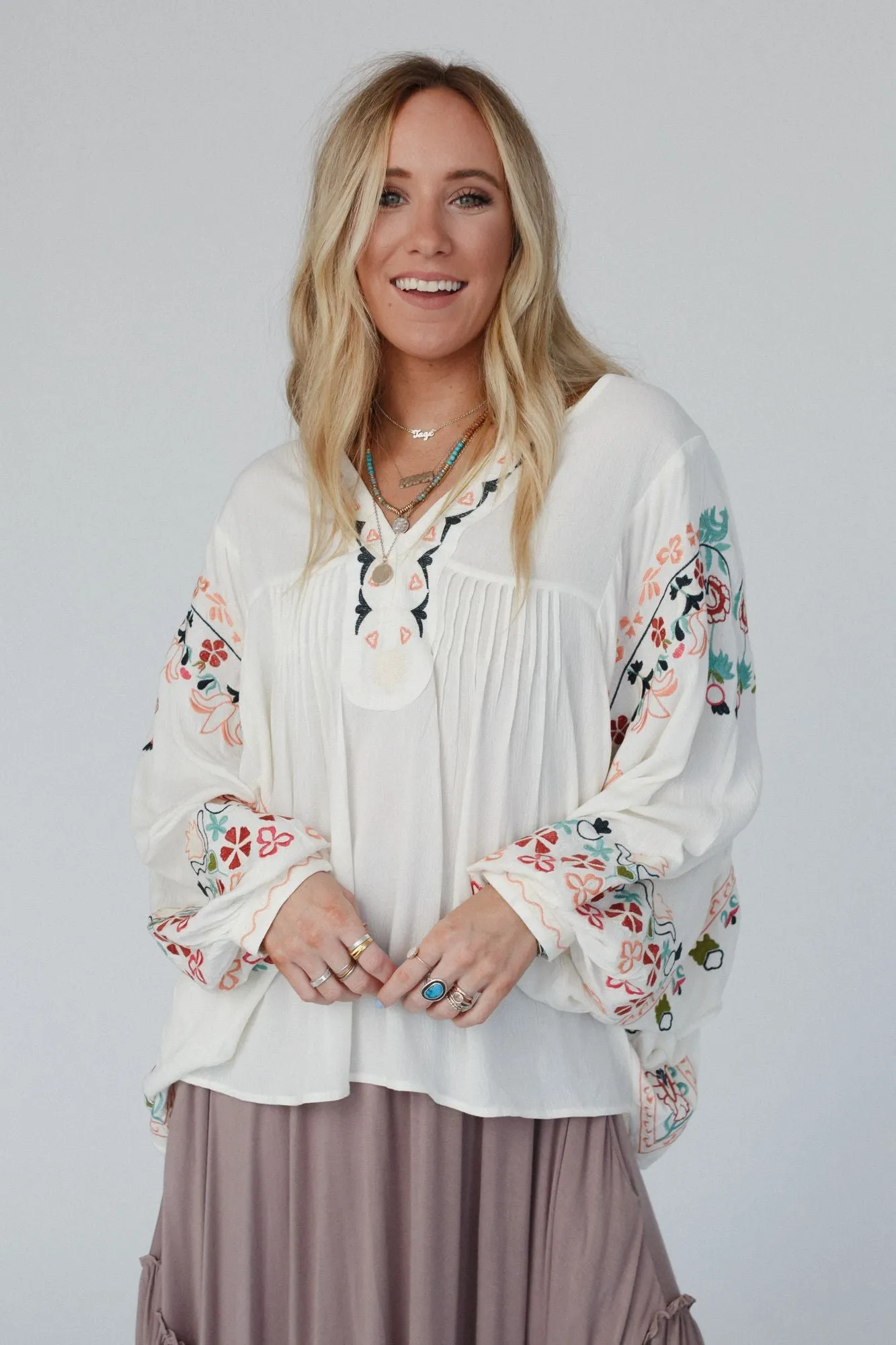 Frida Embroidered Dolman Sleeve Top - Ivory sold by Three Bird Nest product image thumbnail 3