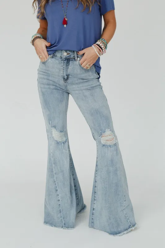 The Nest Indigo Flare Bell Bottom Jean - Light Wash sold by Three Bird Nest