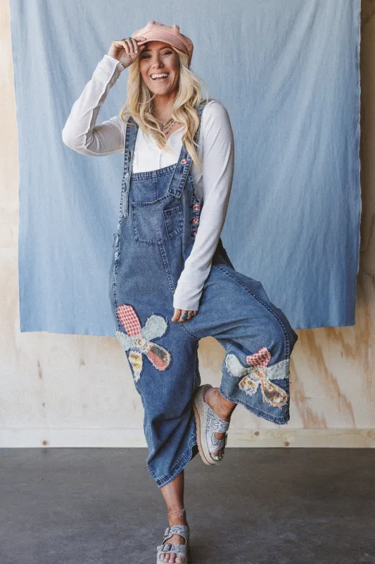 High Hopes Flower Patch Overalls - Dark Denim sold by Three Bird Nest