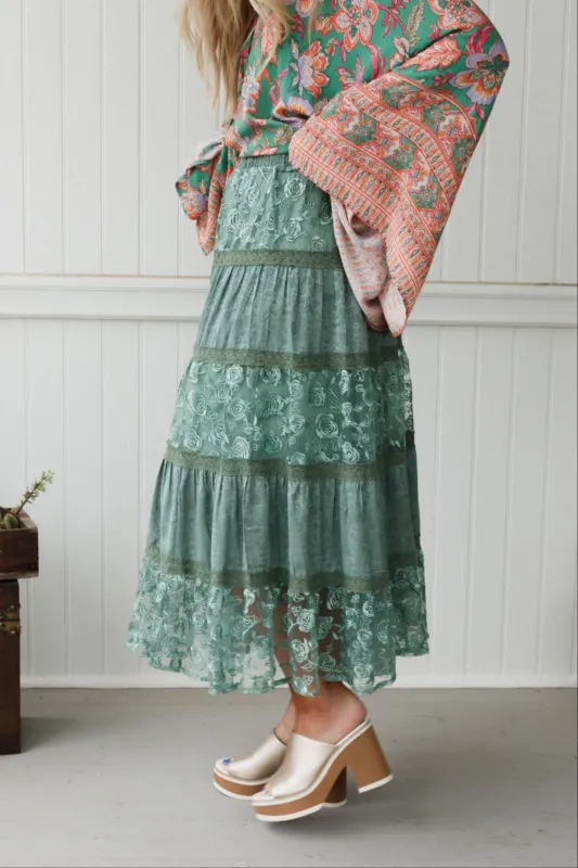 Lace Horizon Maxi Skirt - Sage made by Listicle