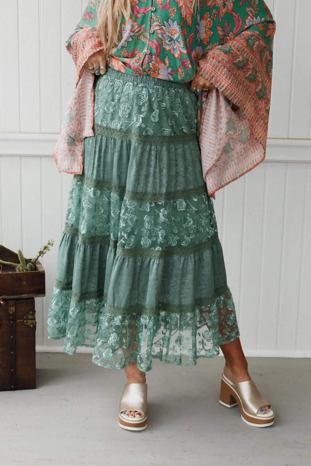 Lace Horizon Maxi Skirt - Sage sold by Three Bird Nest product image thumbnail 2