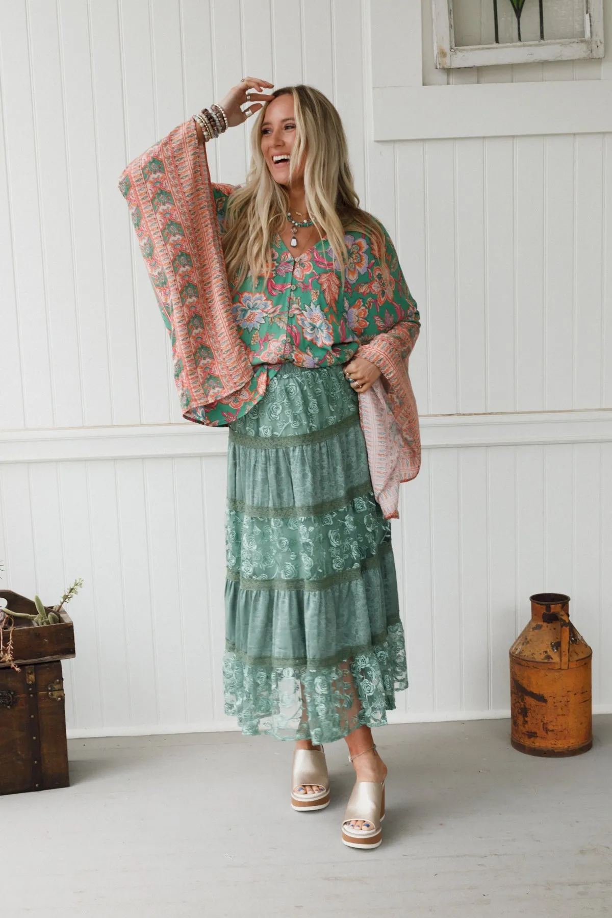 Lace Horizon Maxi Skirt - Sage sold by Three Bird Nest product image thumbnail 4