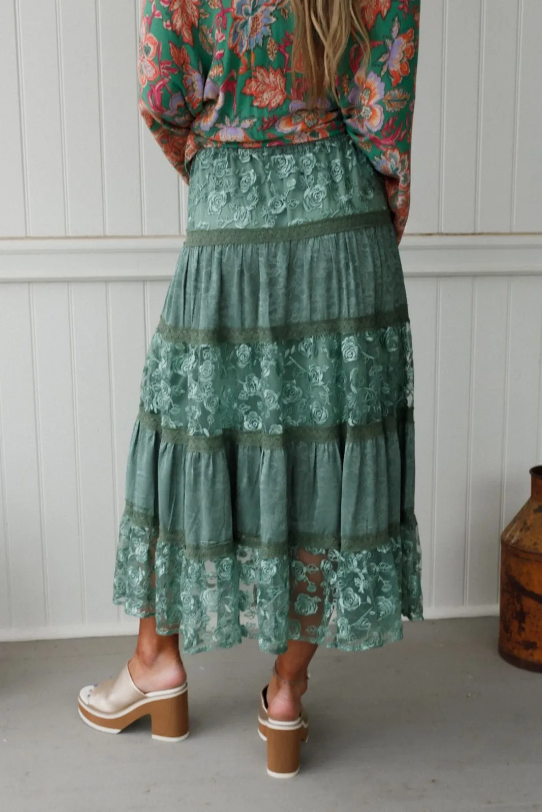 Lace Horizon Maxi Skirt - Sage sold by Three Bird Nest product image thumbnail 3