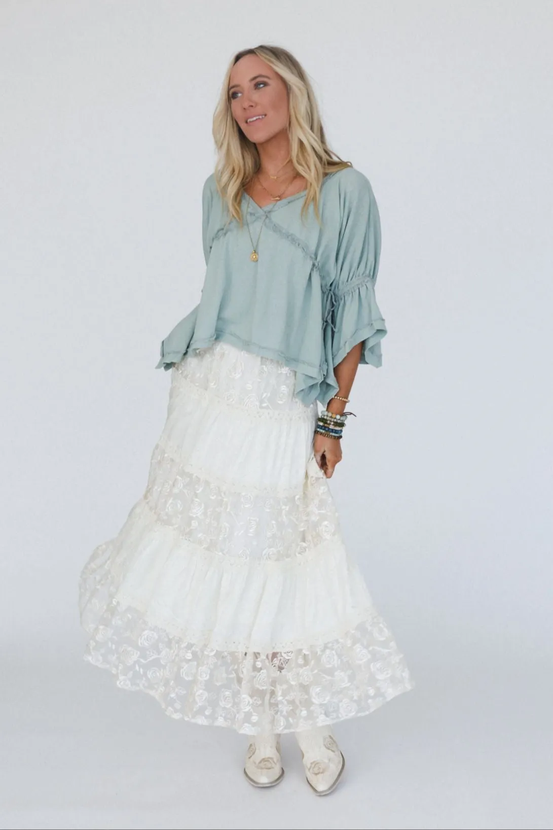 Lace Horizon Maxi Skirt - Cream sold by Three Bird Nest product image thumbnail 2