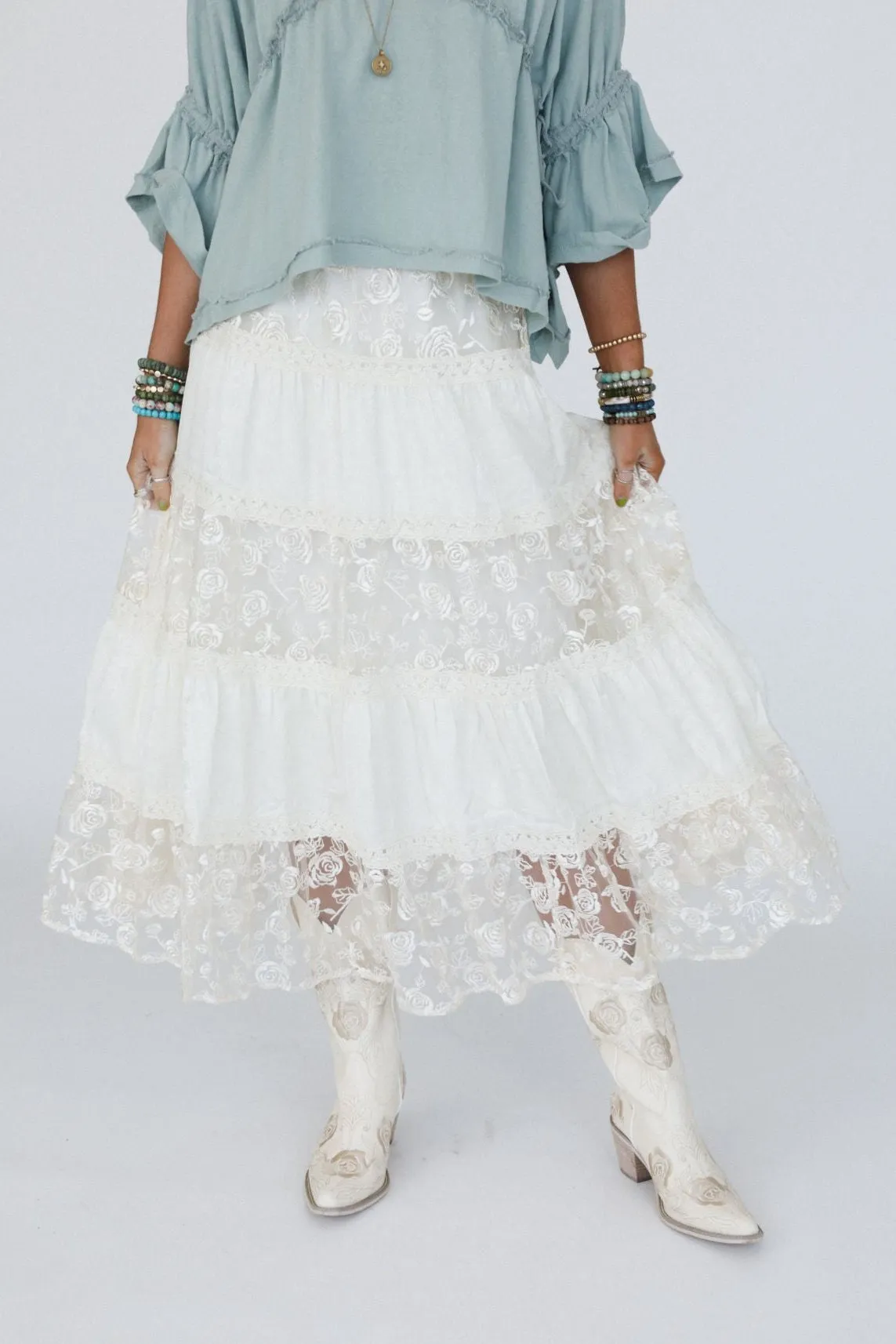 Lace Horizon Maxi Skirt - Cream sold by Three Bird Nest product image thumbnail 3