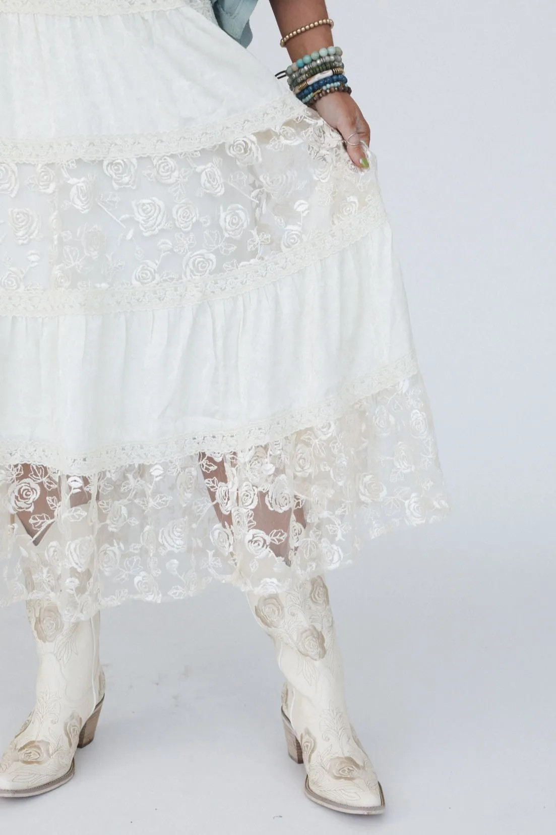 Lace Horizon Maxi Skirt - Cream sold by Three Bird Nest product image thumbnail 4