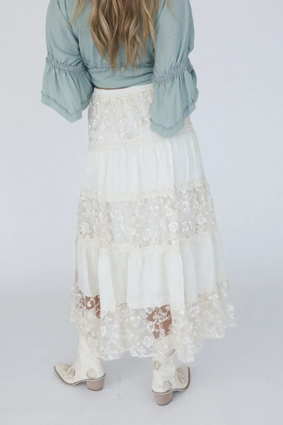Lace Horizon Maxi Skirt - Cream sold by Three Bird Nest product image thumbnail 5