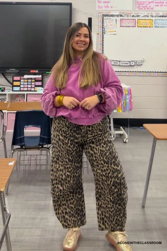 Thrill Seeker Leopard Barrel Jeans - Chestnut sold by Three Bird Nest