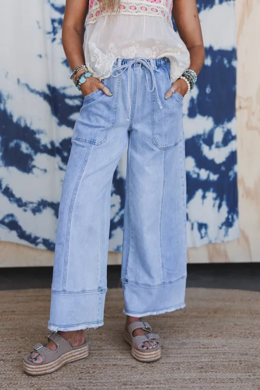 Hanging High Denim Pants - Light Wash sold by Three Bird Nest