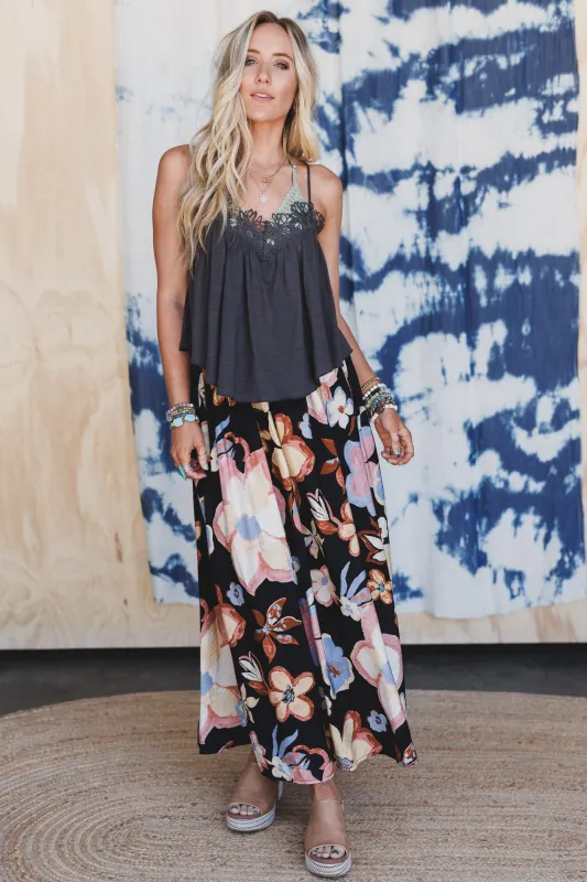 Mirra Floral Maxi Skirt - Black sold by Three Bird Nest